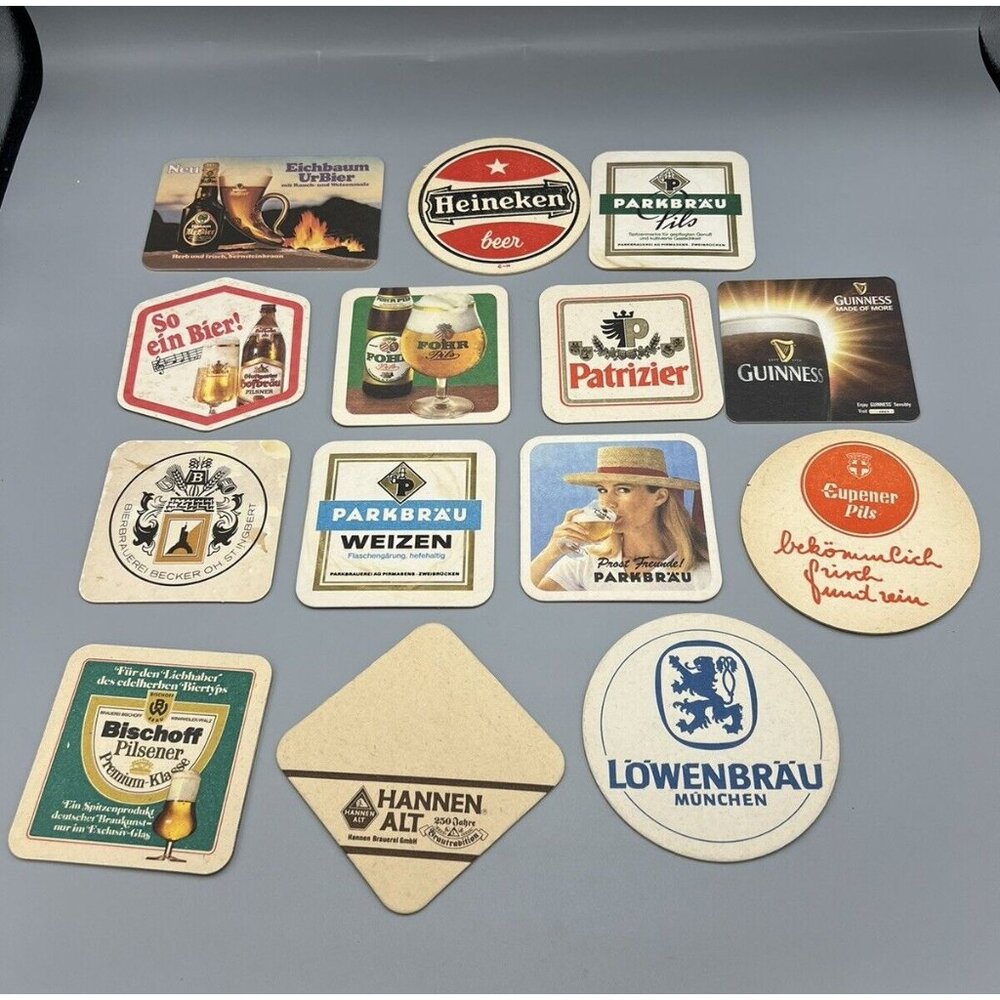 German Beer Mats Bier Lot of 14 European Coasters Pub Man Cave Job Lot Used